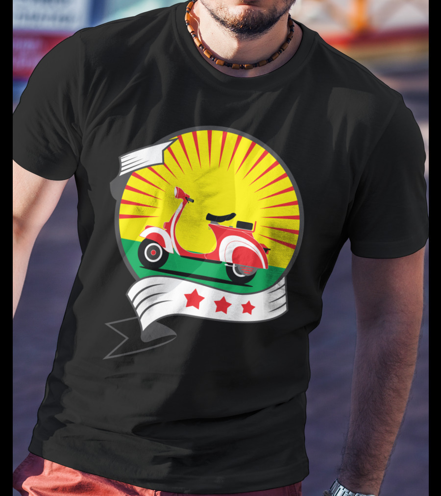 Vintage Red Scooter Sunburst Three Star Emblem T-Shirt