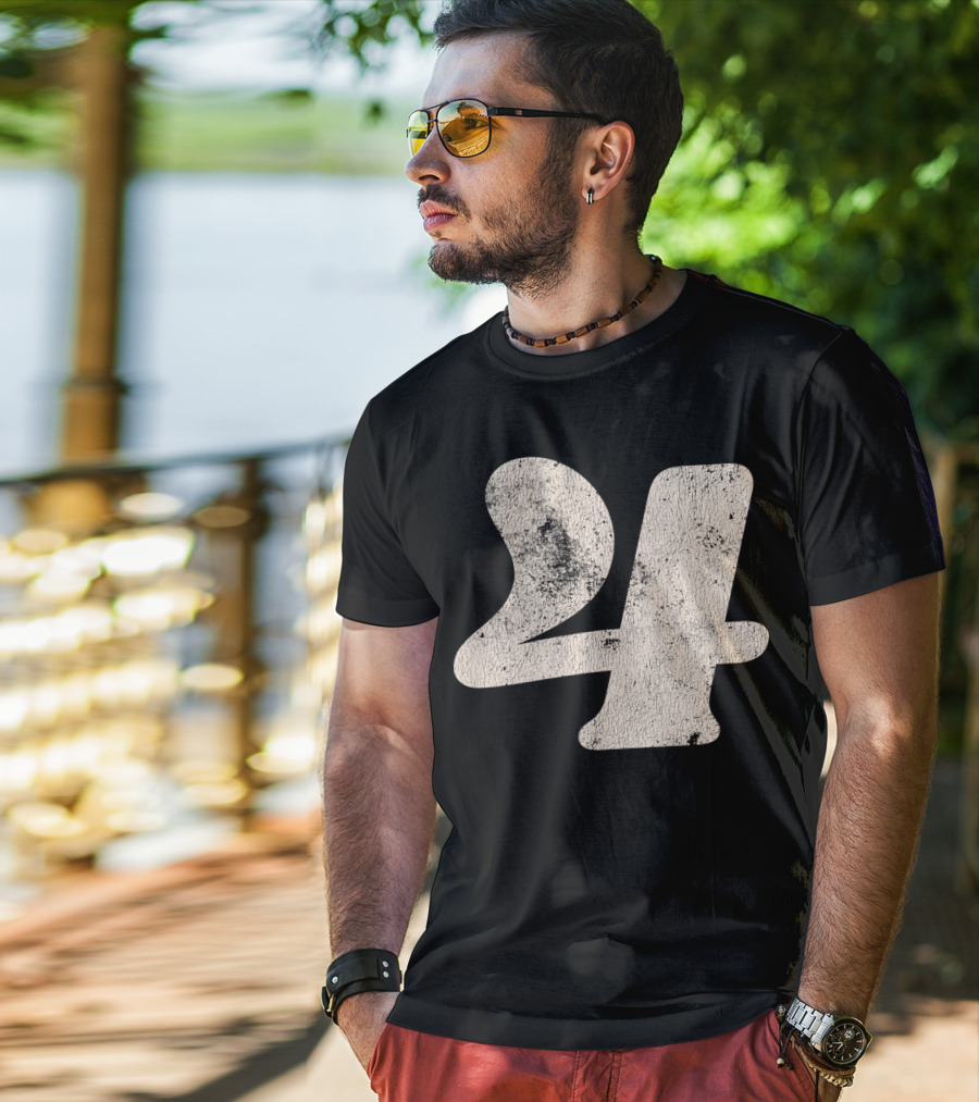 Vintagestyle Textured 24 Number Four T-Shirt