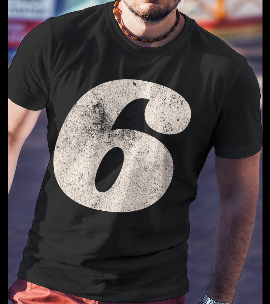 Vintagestyle Number 6 Distressed Retro Look T-Shirt