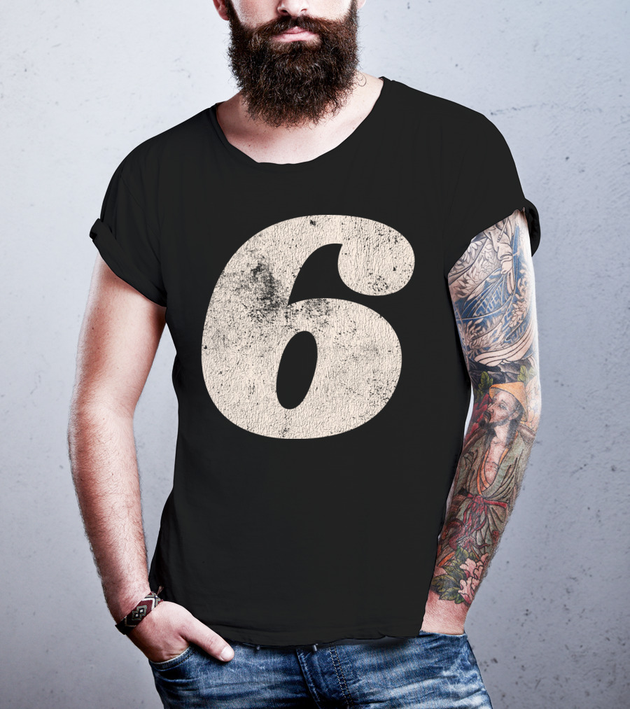 Vintagestyle Number 6 Distressed Retro Look T-Shirt