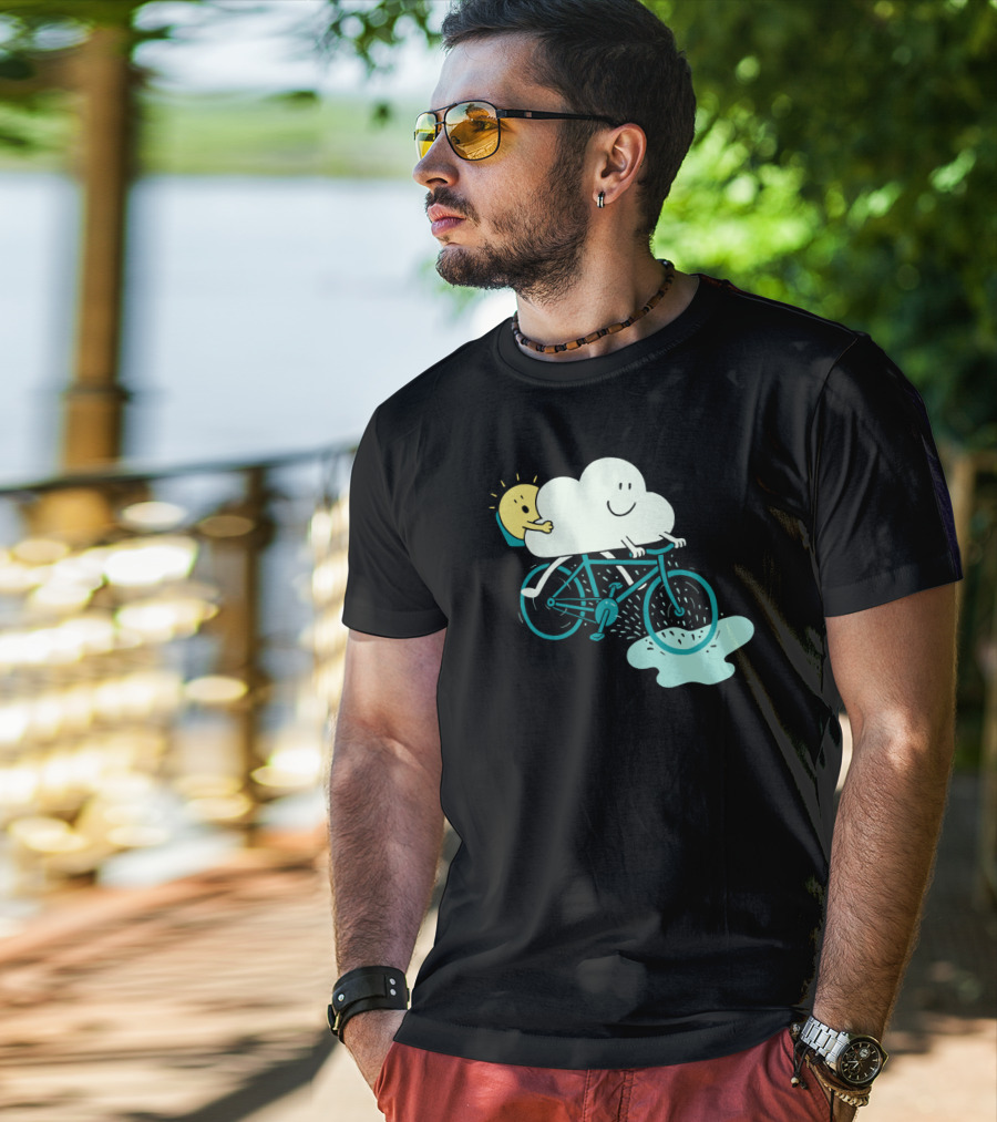 Weather Cycles Happy Sun And Cloud Riding Bicycle T-Shirt