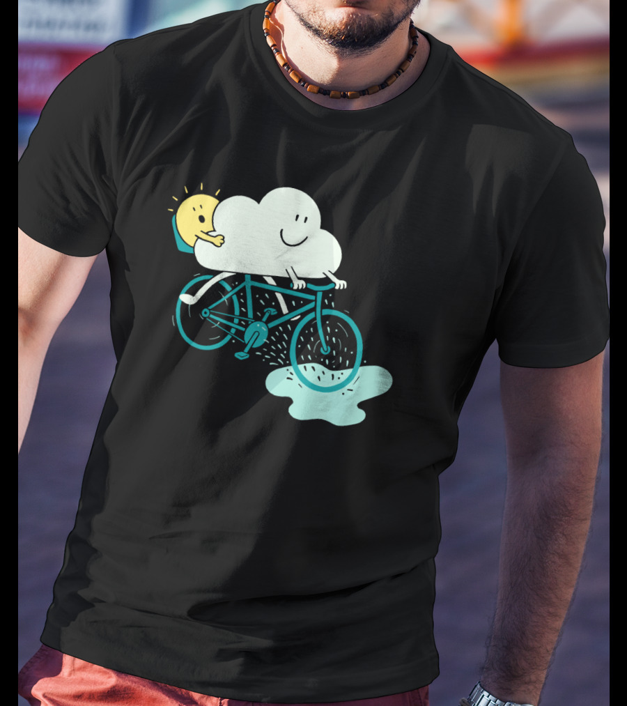 Weather Cycles Happy Sun And Cloud Riding Bicycle T-Shirt
