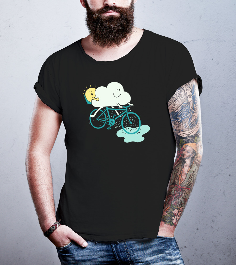 Weather Cycles Happy Sun And Cloud Riding Bicycle T-Shirt