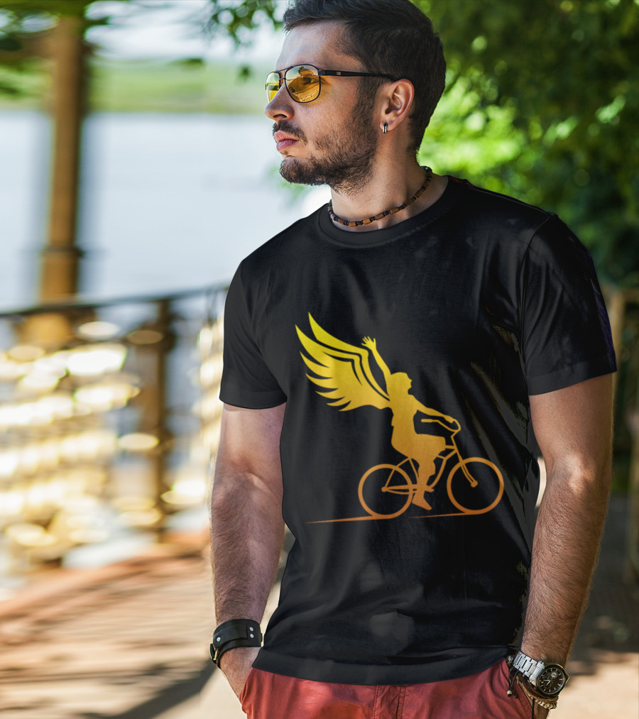 Women Riding Bike With Angel Wings T-Shirt