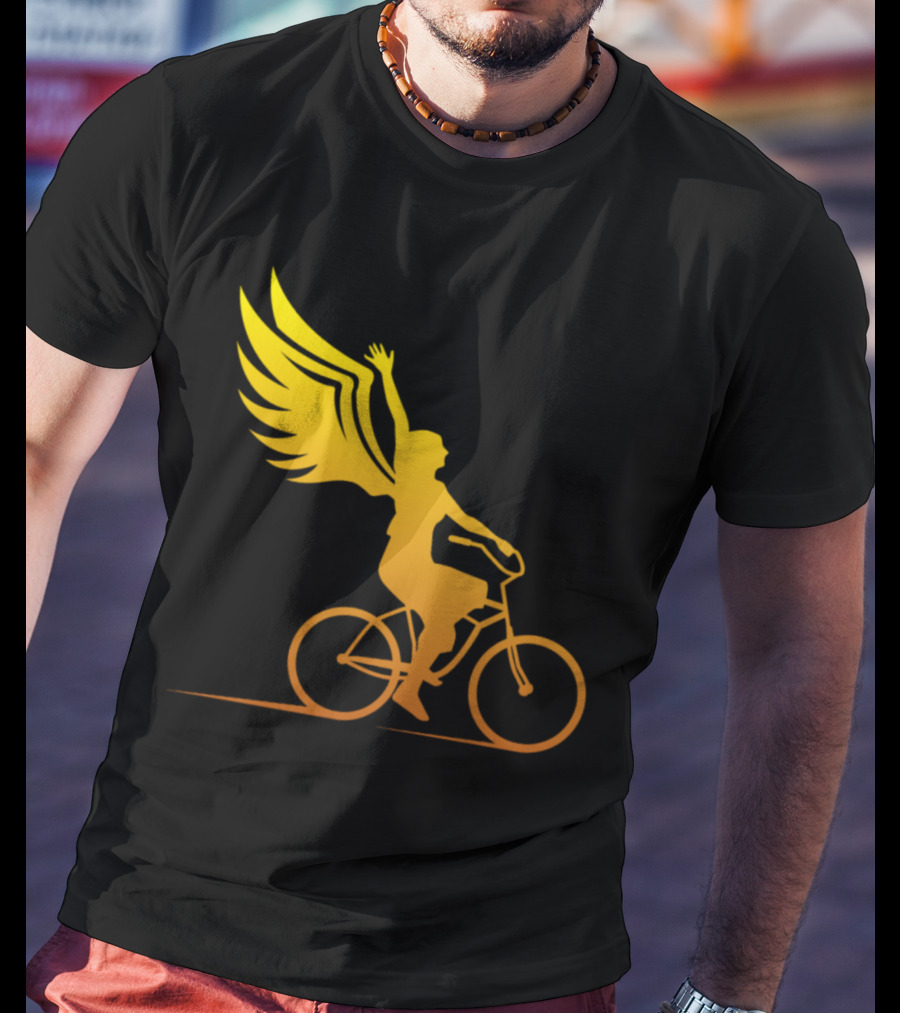 Women Riding Bike With Angel Wings T-Shirt