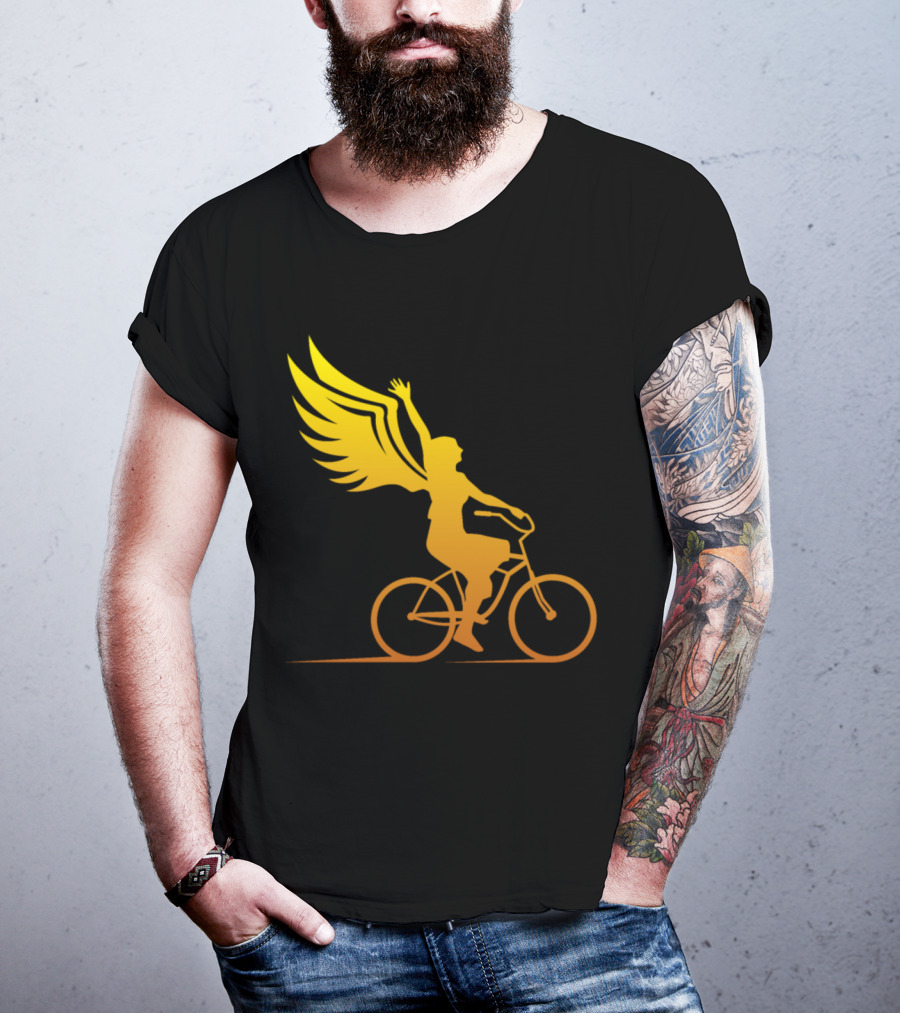 Women Riding Bike With Angel Wings T-Shirt