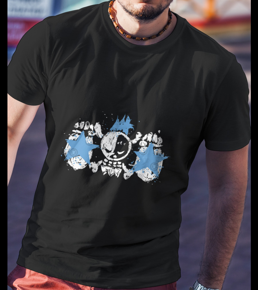 Franky Jolly Roger Skull With Blue Stars And Crown T-Shirt