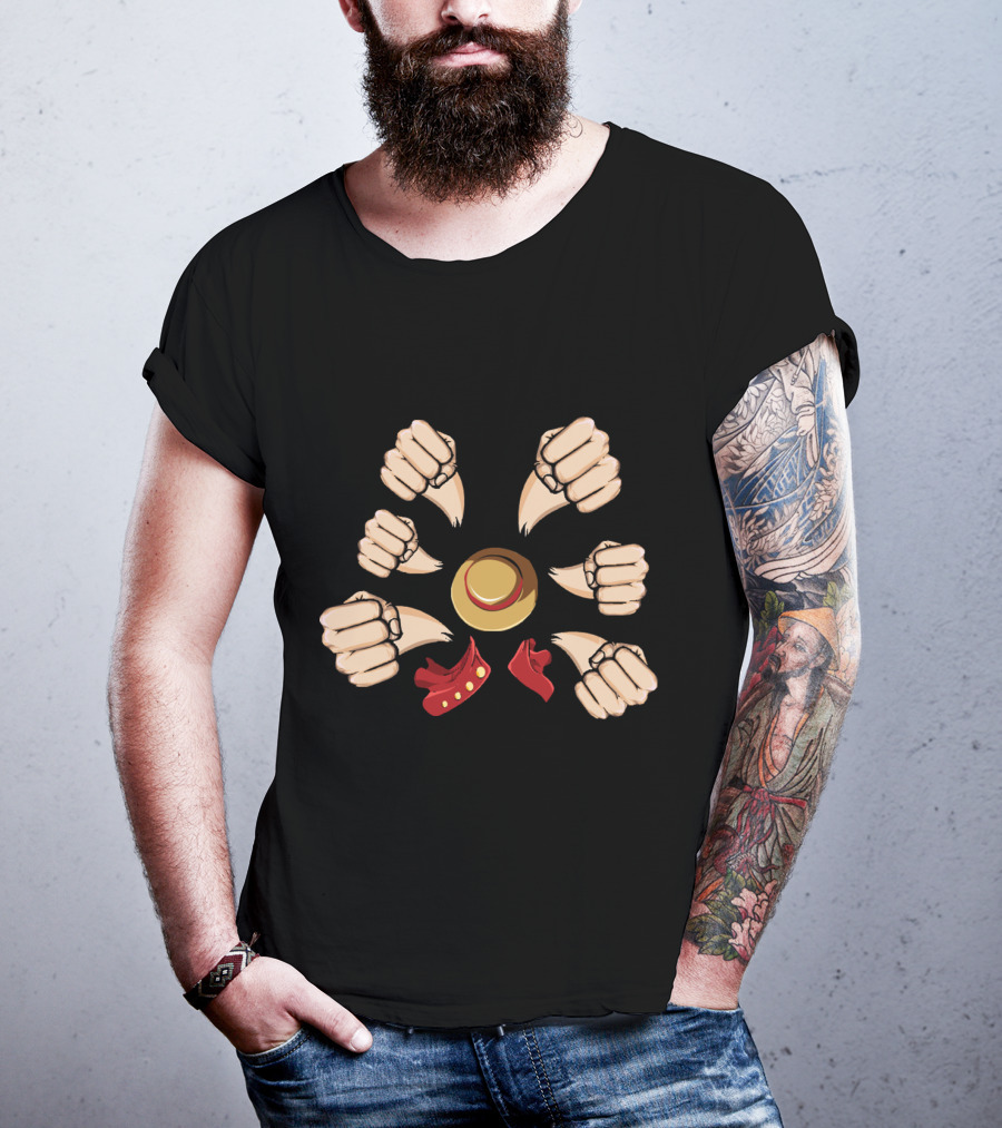 Gatling Gun Luffy Fists One Piece Anime Straw Hat T-Shirt