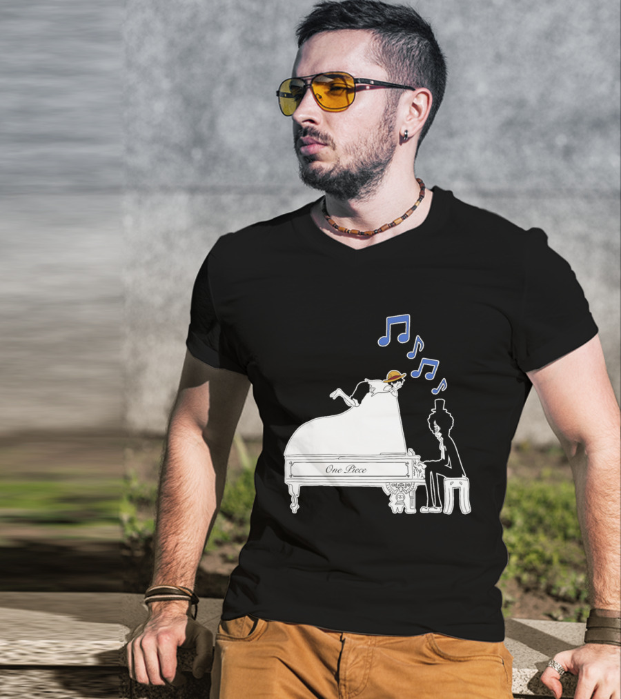 One Piece Luffy And Brook Piano Music Notes T-Shirt