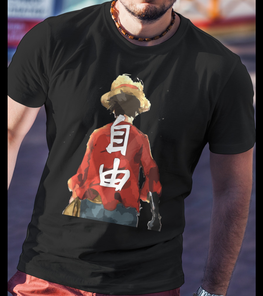 Luffy Back Freedom Kanji Straw Hat Red Shirt Iconic Anime Character T-Shirt