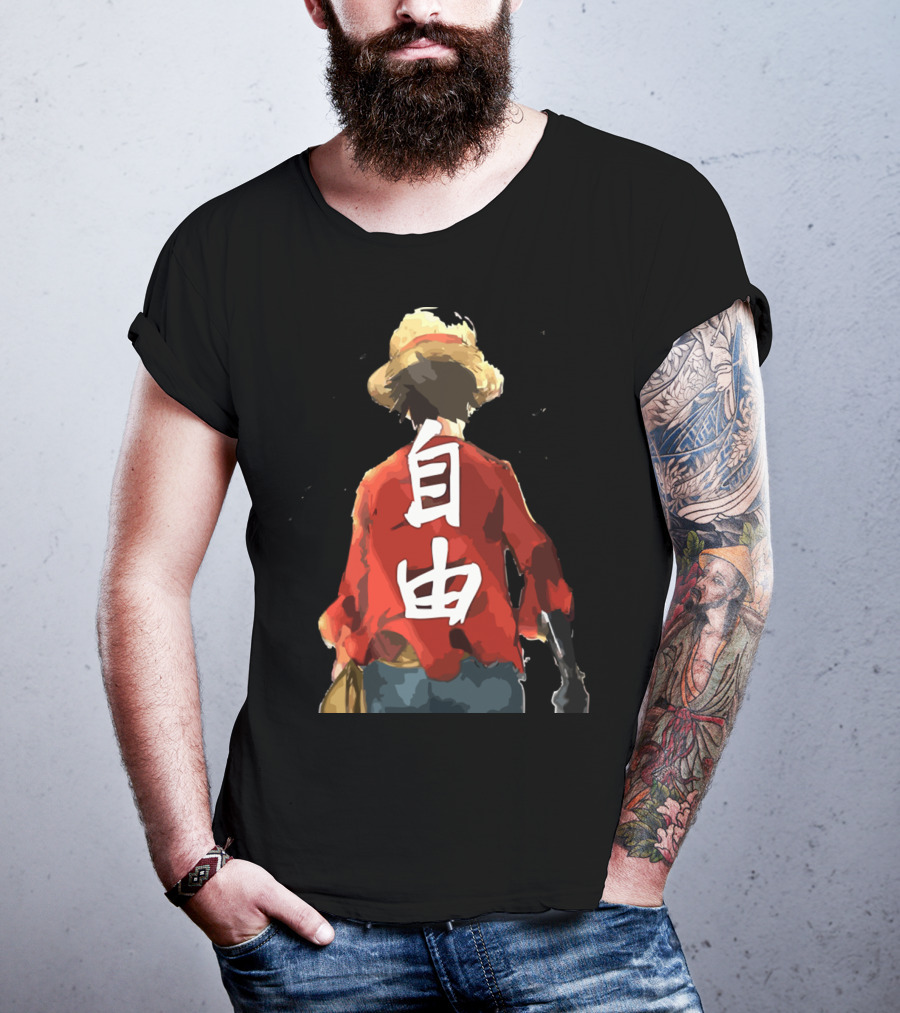 Luffy Back Freedom Kanji Straw Hat Red Shirt Iconic Anime Character T-Shirt