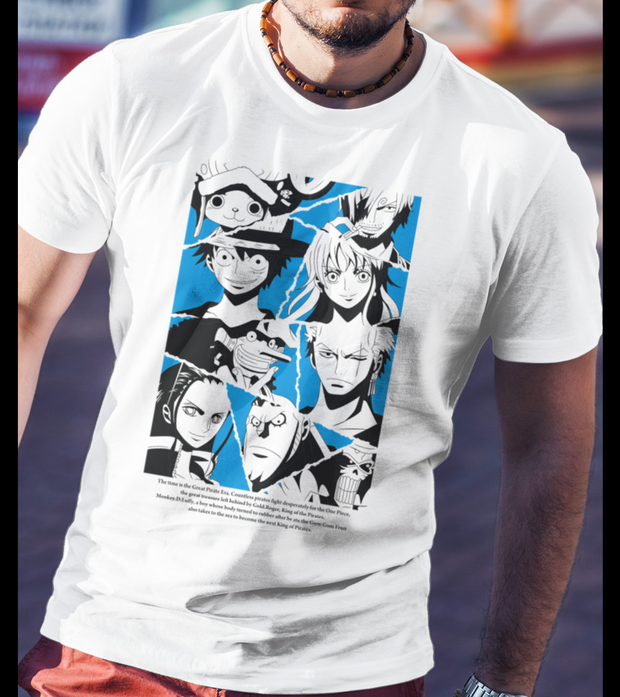 One Piece Straw Hat Pirates Blue Silhouette Montage T-Shirt
