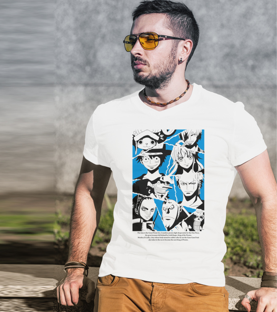 One Piece Straw Hat Pirates Blue Silhouette Montage T-Shirt