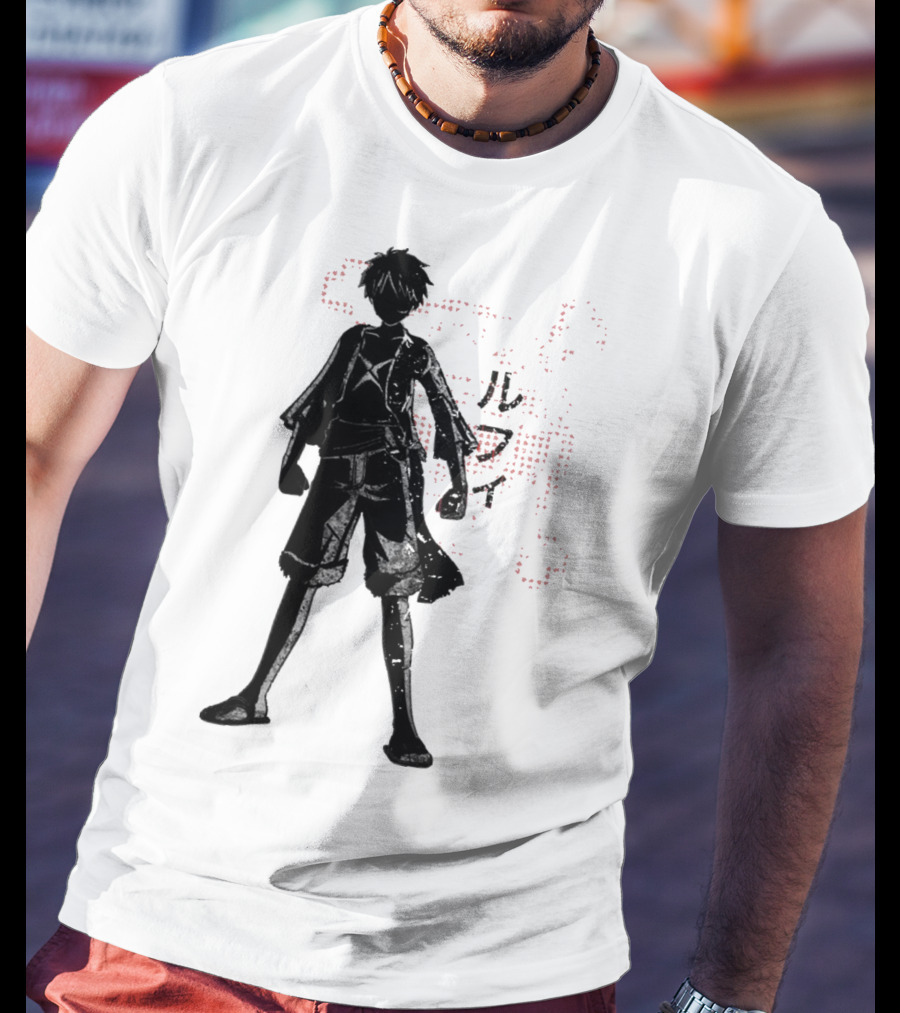 Crimson Luffy Anime Silhouette Kanji T-Shirt