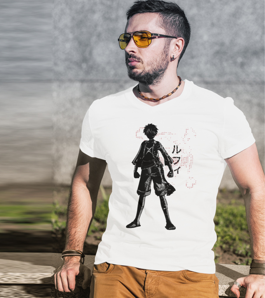 Crimson Luffy Anime Silhouette Kanji T-Shirt