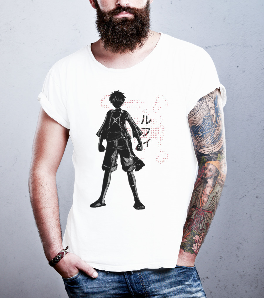 Crimson Luffy Anime Silhouette Kanji T-Shirt