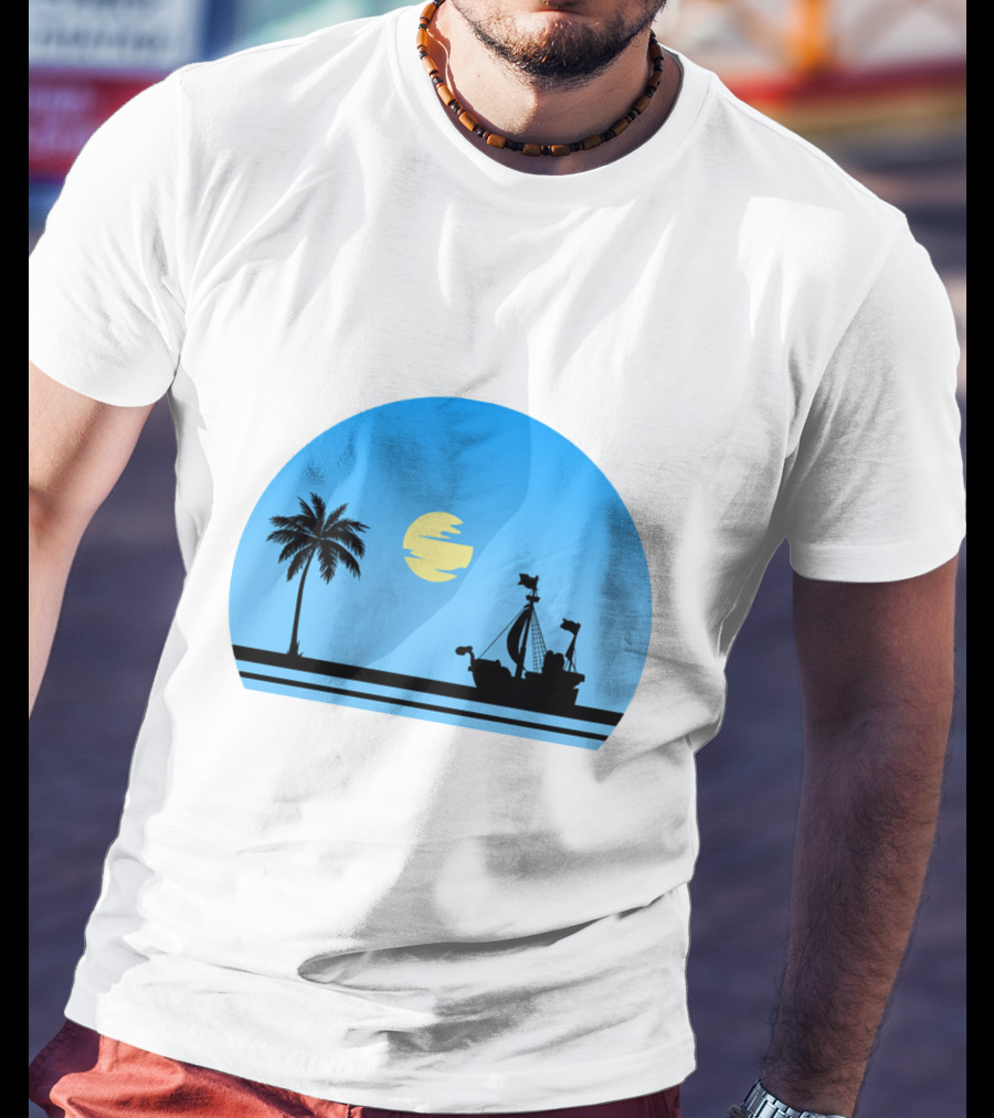 Going Merry Ship Silhouette Sunrise With Palm Tree And Sun T-Shirt