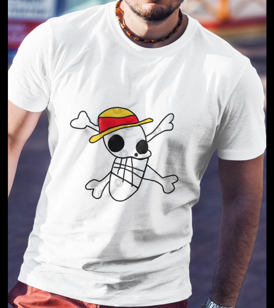 Iwaras Flag Straw Hat Skull Crossbones T-Shirt