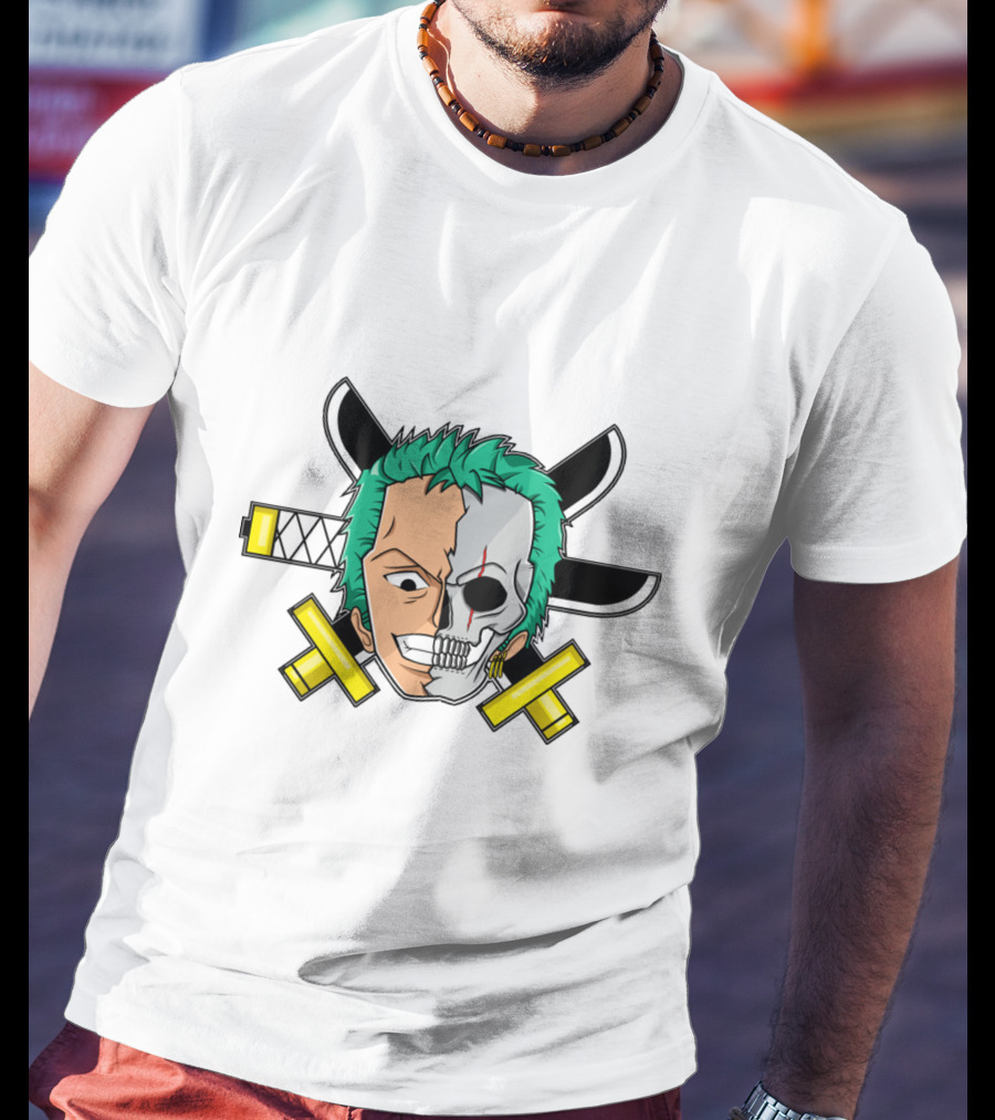 Roronoa Zoro Half Skull Crossed Swords Anime Character T-Shirt