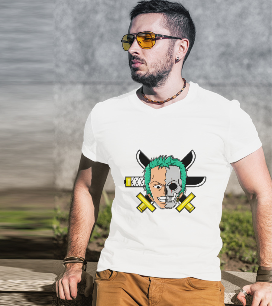 Roronoa Zoro Half Skull Crossed Swords Anime Character T-Shirt