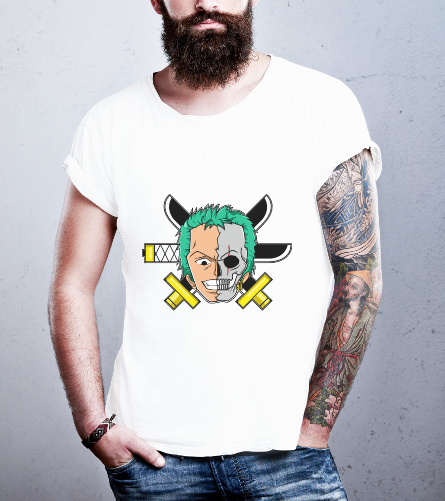 Roronoa Zoro Half Skull Crossed Swords Anime Character T-Shirt