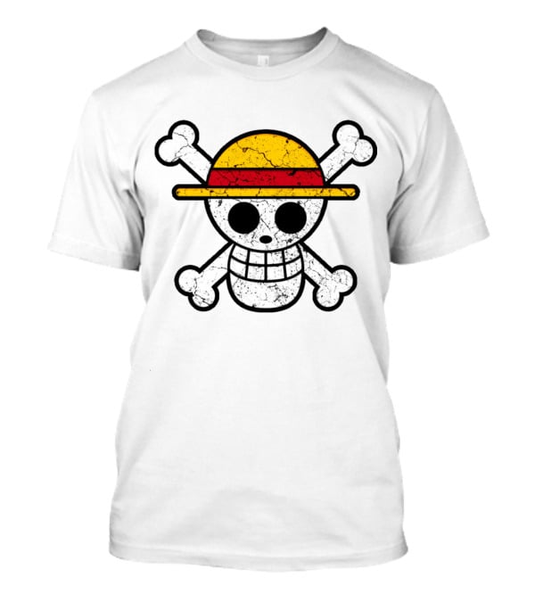 Vintage One Piece Jolly Roger Skull Wearing Straw Hat T-Shirt