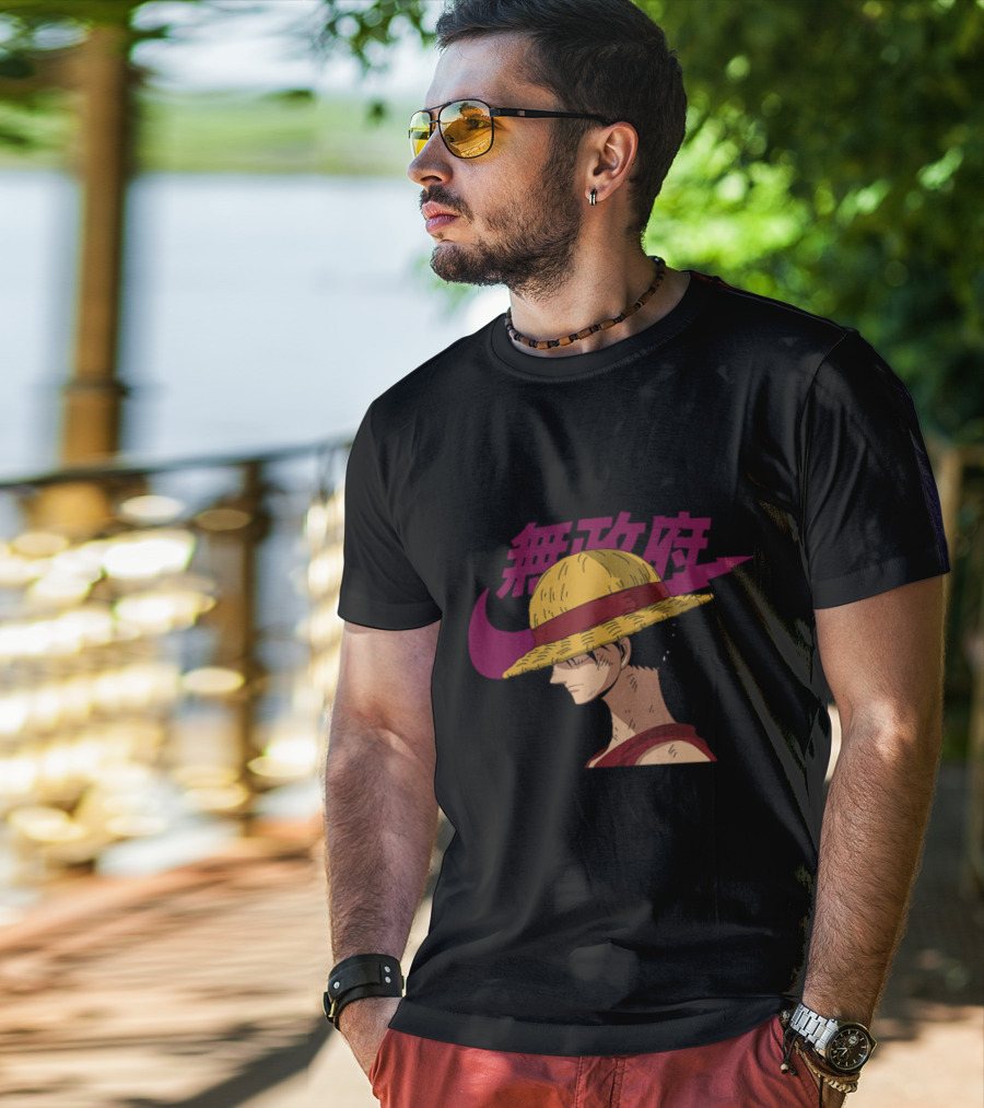 Straw Hat Luffy With Japanese Text And Iconic Emblem T-Shirt