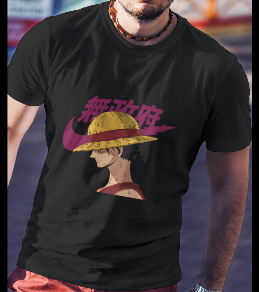 Straw Hat Luffy With Japanese Text And Iconic Emblem T-Shirt