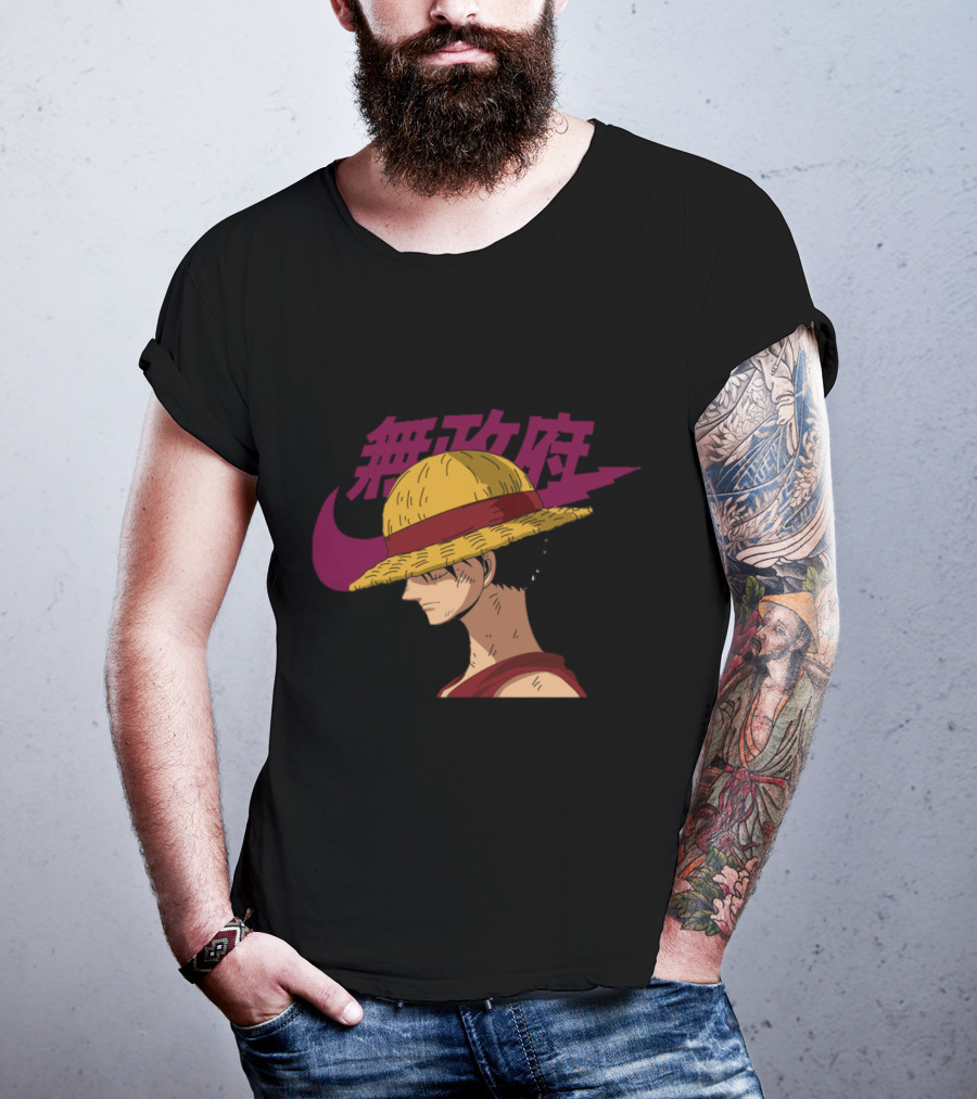 Straw Hat Luffy With Japanese Text And Iconic Emblem T-Shirt