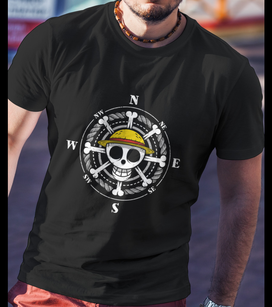 One Piece Pirate King Compass Jolly Roger Luffy's Straw Hat T-Shirt
