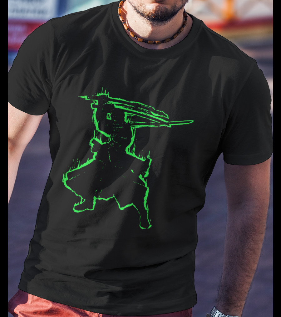 Santoryu Three Sword Style Silhouette In Neon Green T-Shirt