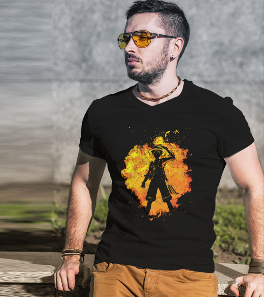 Soul Of The Pirate Luffy Fire Silhouette Anime T-Shirt