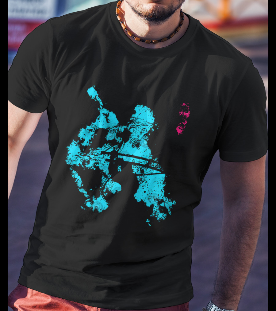 Tastumaki Splatter Art Print In Vibrant Teal And Magenta T-Shirt