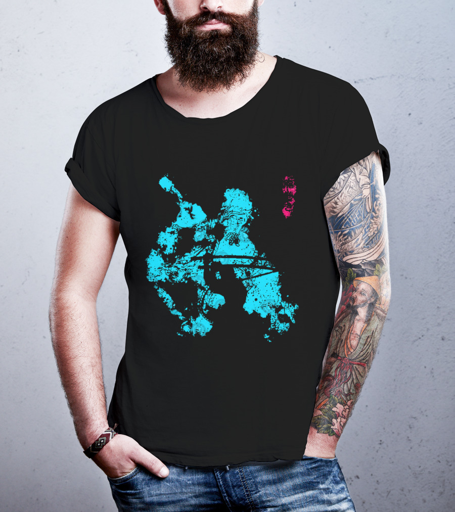 Tastumaki Splatter Art Print In Vibrant Teal And Magenta T-Shirt