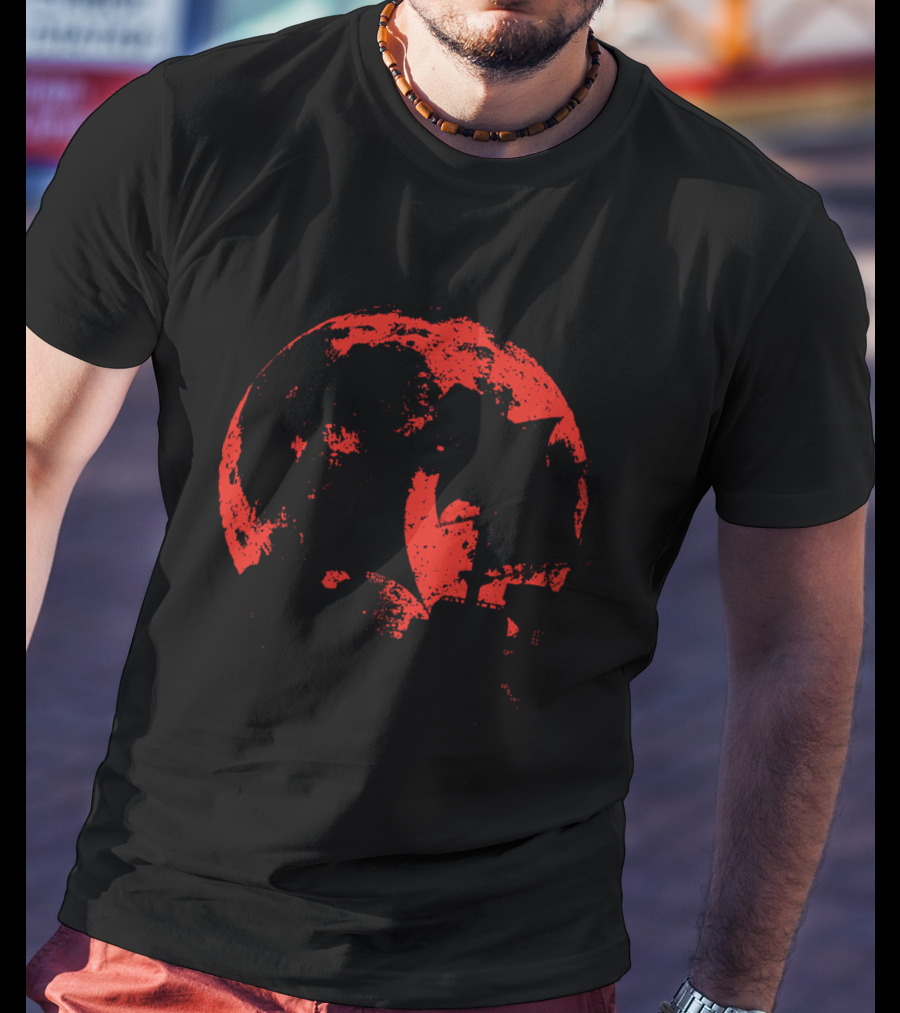 Thousand Sunny Pirate Ship Silhouette On Red Moon Background T-Shirt