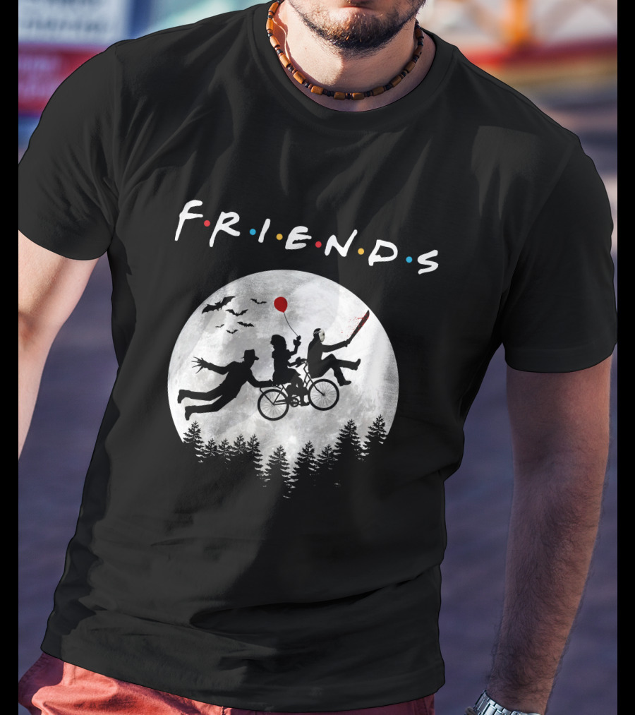 Friends Halloween Horror Movies Iconic Characters Full Moon Scene T-Shirt