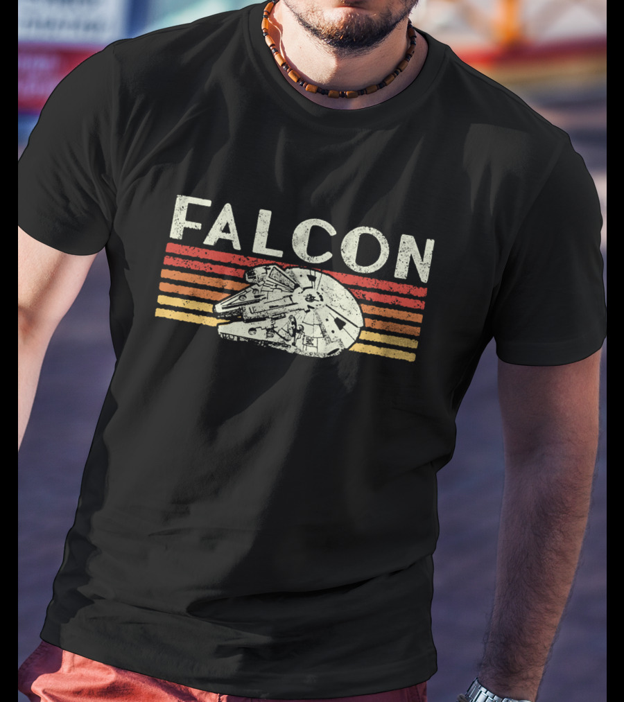 Falcon Vintage Style Spaceship With Stripes T-Shirt