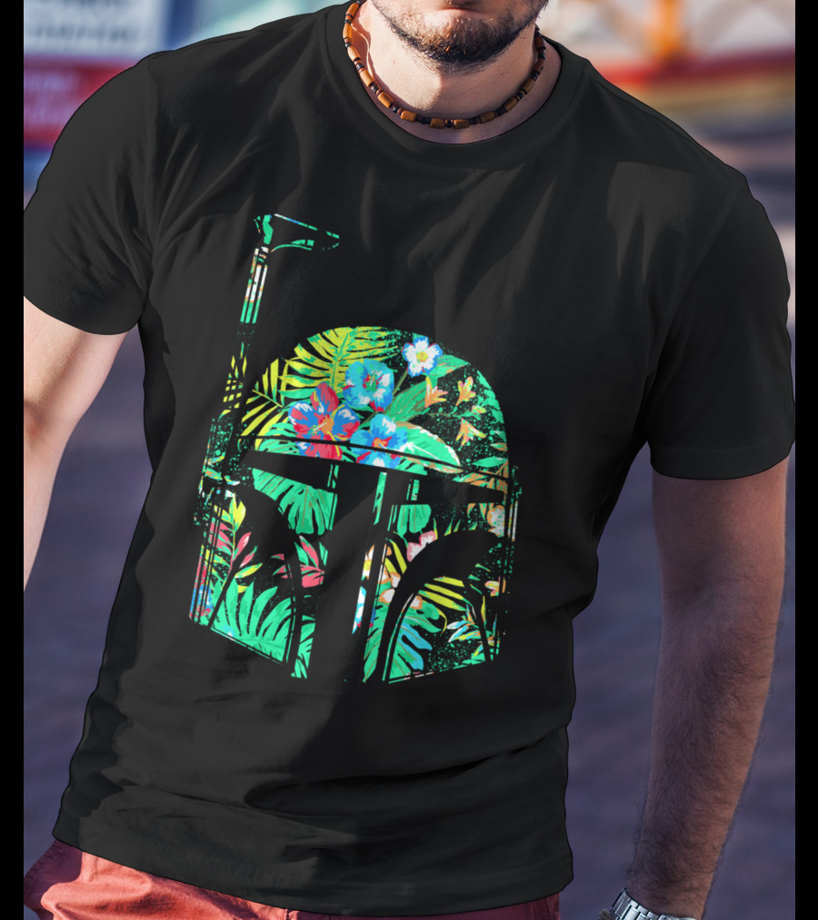 Tropical Floral Boba Fett Helmet T-Shirt
