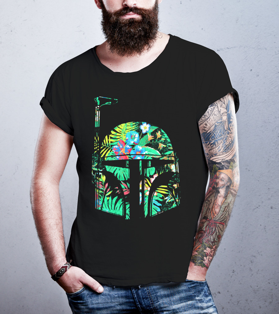 Tropical Floral Boba Fett Helmet T-Shirt