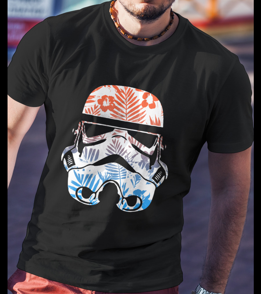 Tropical Trooper Helmet Floral Red And Blue T-Shirt