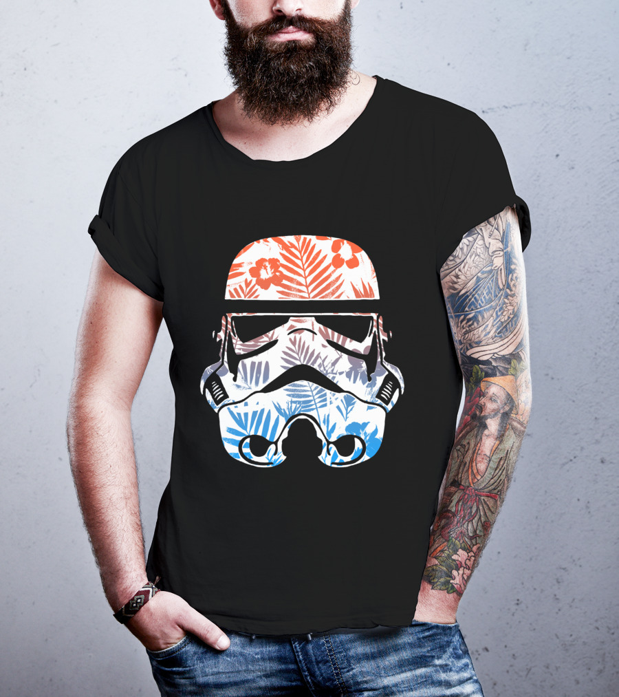 Tropical Trooper Helmet Floral Red And Blue T-Shirt
