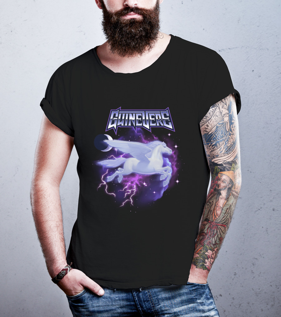 Guinevere Flying Pegasus With Lightning And Crescent Moon T-Shirt