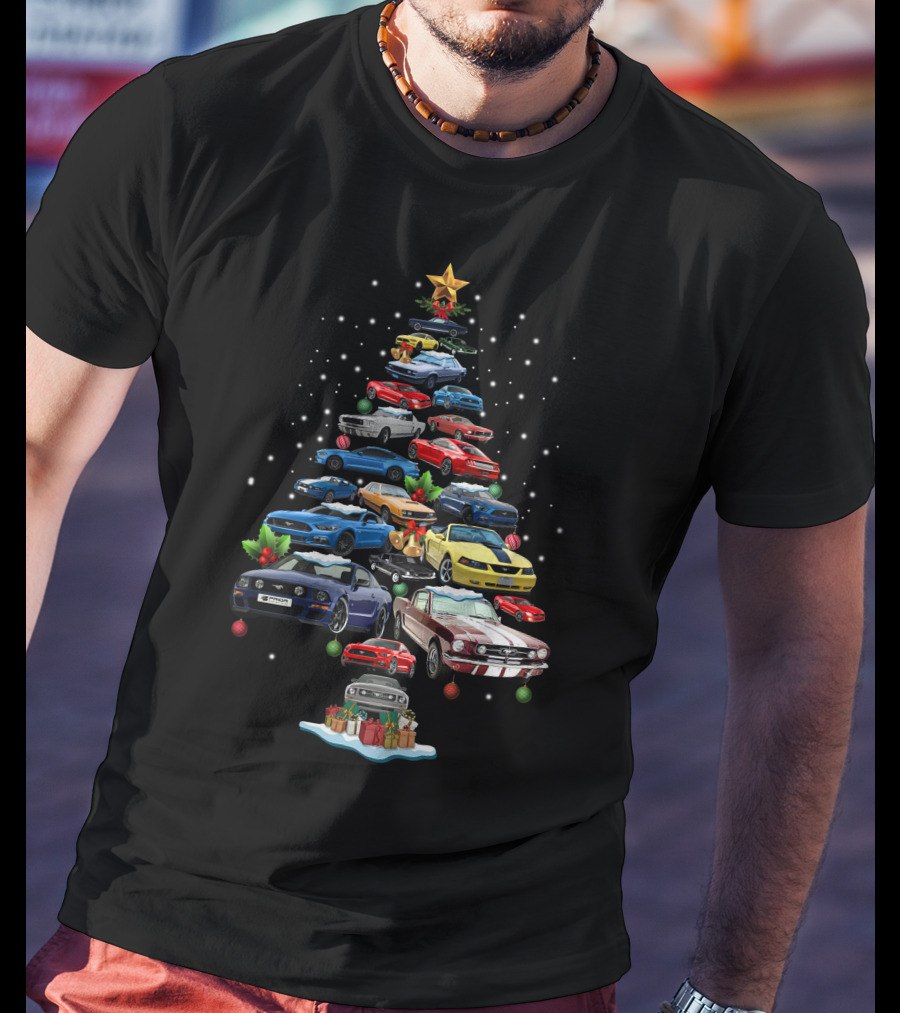 Mustang Christmas Car Tree Festive Display T-Shirt