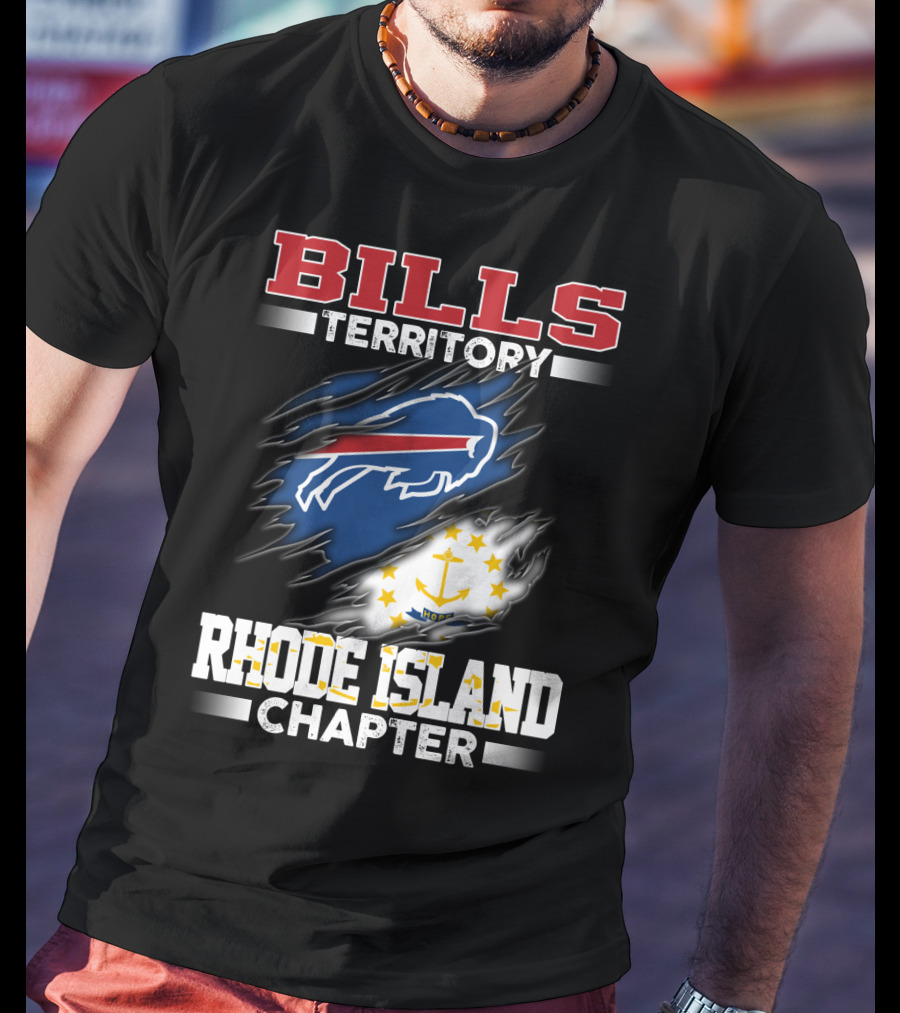 BILLS Territory Rhode Island Chapter Logo With Buffalo And State Flag T-Shirt