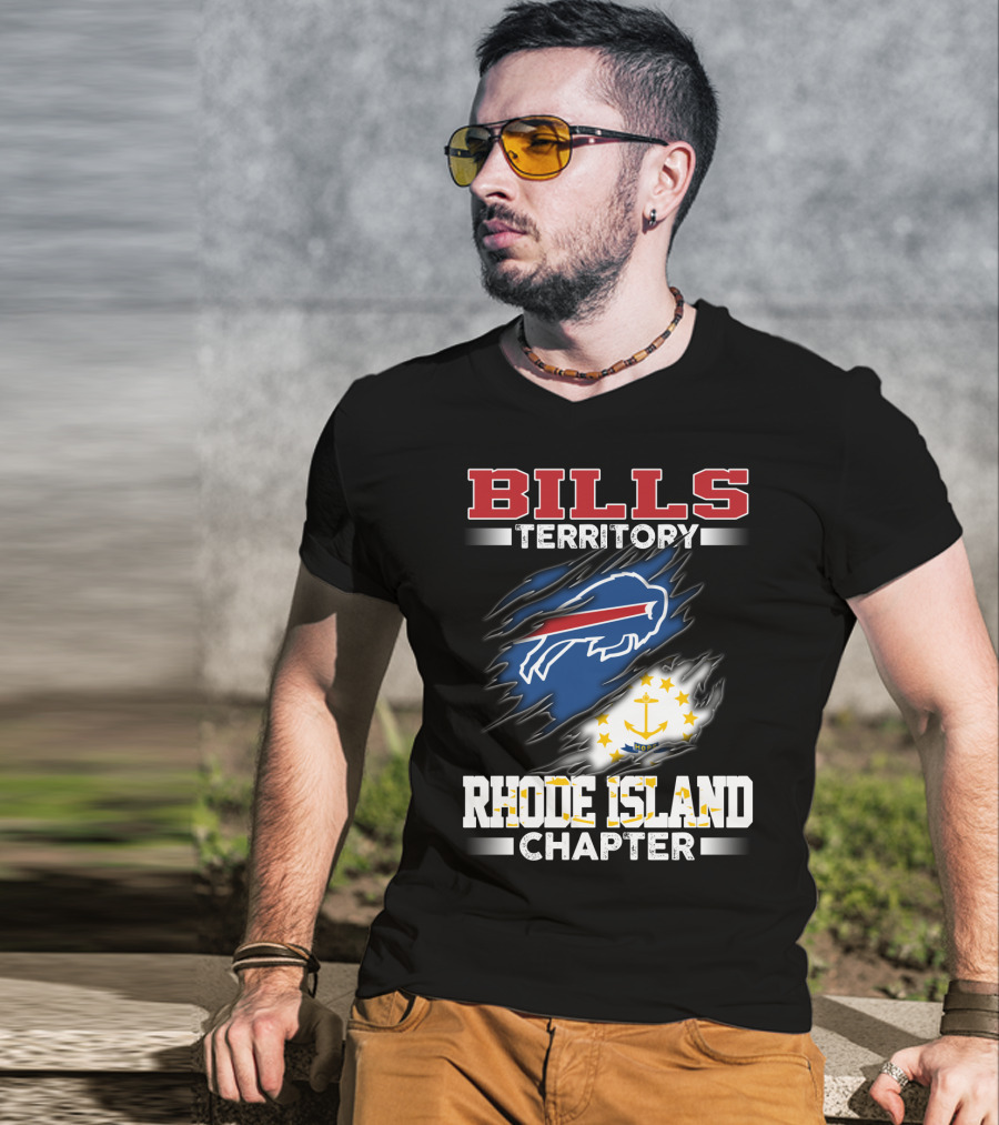 BILLS Territory Rhode Island Chapter Logo With Buffalo And State Flag T-Shirt