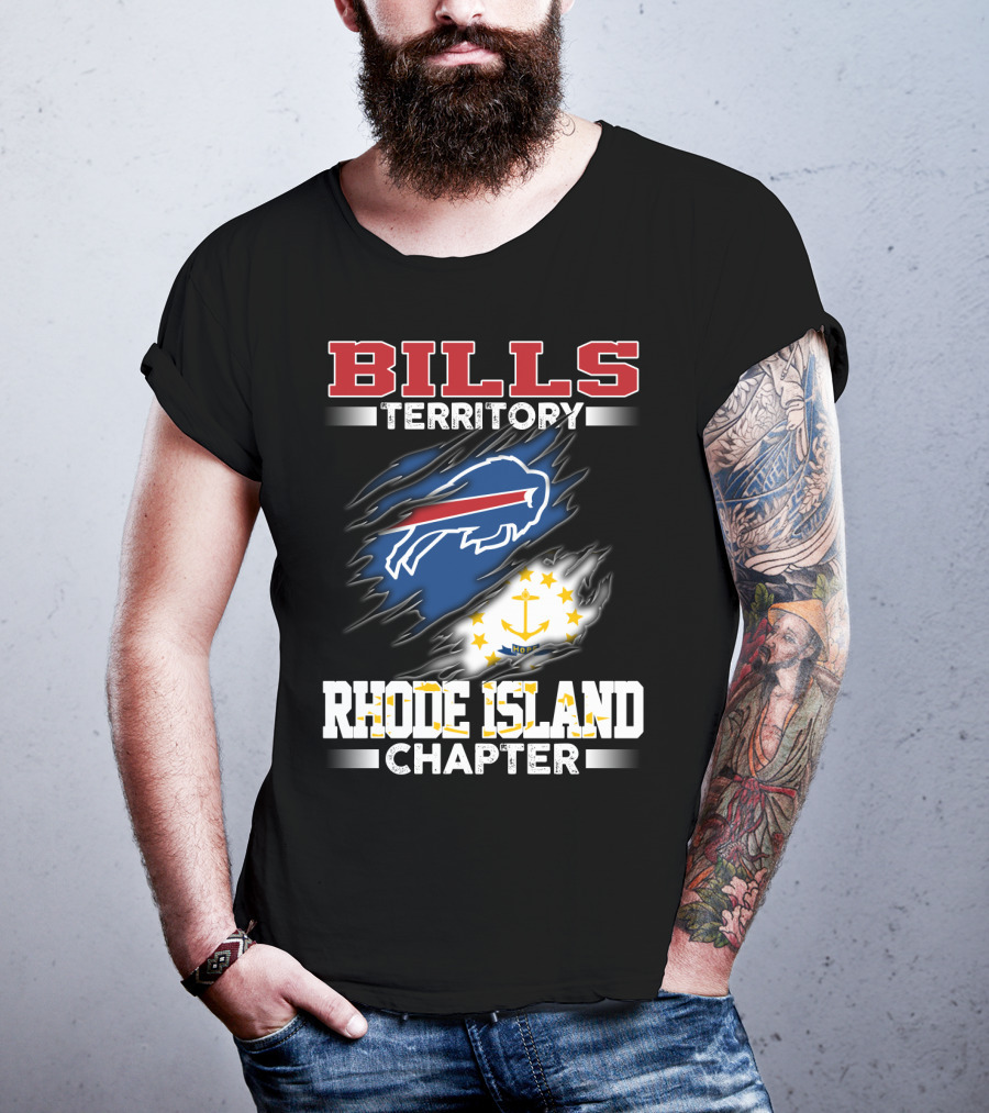 BILLS Territory Rhode Island Chapter Logo With Buffalo And State Flag T-Shirt