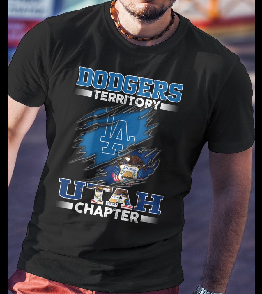 Dodgers Territory Utah Chapter LA Logo Utah State Flag T-Shirt
