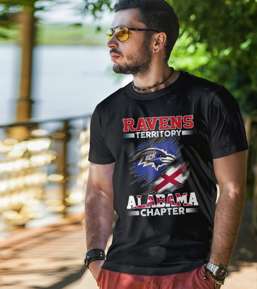 Ravens Territory Alabama Chapter Baltimore Ravens Logo And Alabama Flag T-Shirt