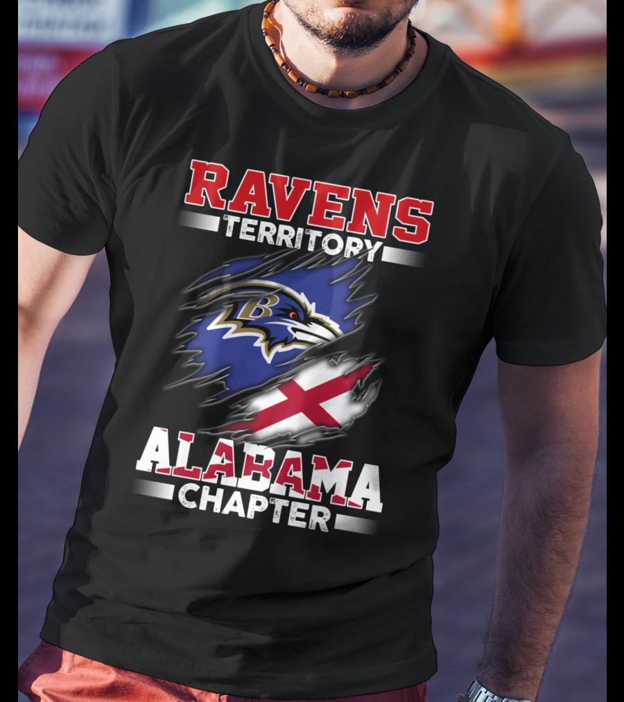 Ravens Territory Alabama Chapter Baltimore Ravens Logo And Alabama Flag T-Shirt
