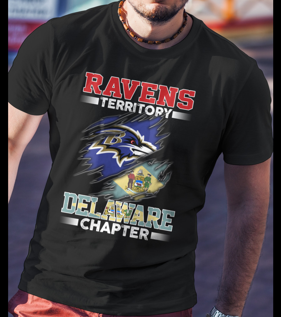 Ravens Territory Delaware Chapter Ravens Logo Delaware Flag T-Shirt